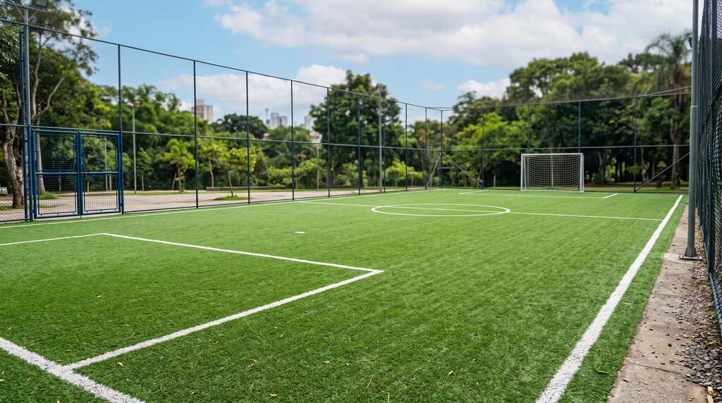 Quadra esportiva com grama sintética